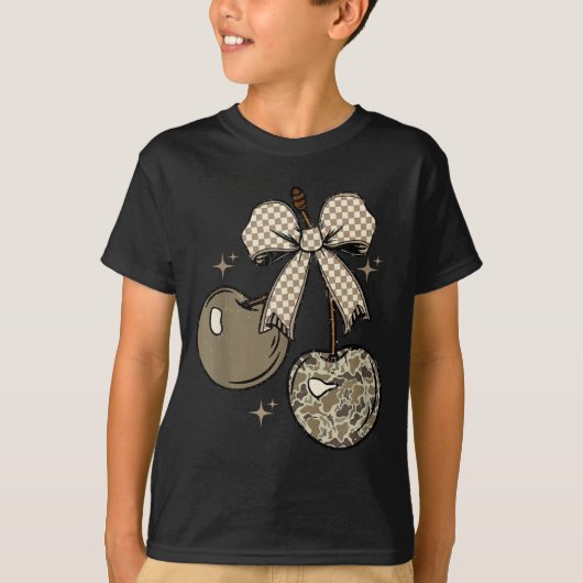 Camo Checkered Cherry Bow, Hunting,checkered Patte T-Shirt (Vorderseite)