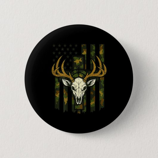 Camo Deer Hunting Elk Skull American Flag Youth Bo Button (Vorderseite)
