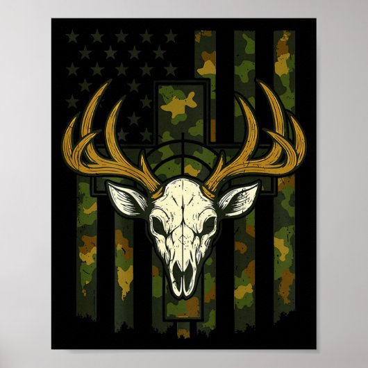 Camo Deer Hunting Elk Skull American Flag Youth Bo Poster (Vorne)