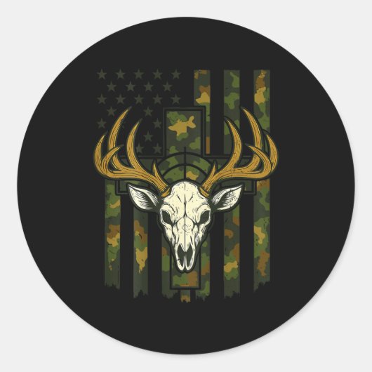 Camo Deer Hunting Elk Skull American Flag Youth Bo Runder Aufkleber (Vorderseite)