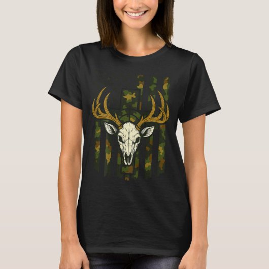 Camo Deer Hunting Elk Skull American Flag Youth Bo T-Shirt (Vorderseite)