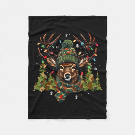 Camo Hunting Reindeer Deer Xmas Lights Christmas H Fleecedecke (Vorderseite)