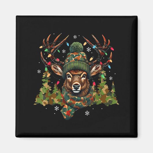 Camo Hunting Reindeer Deer Xmas Lights Christmas H Magnet (Vorne)
