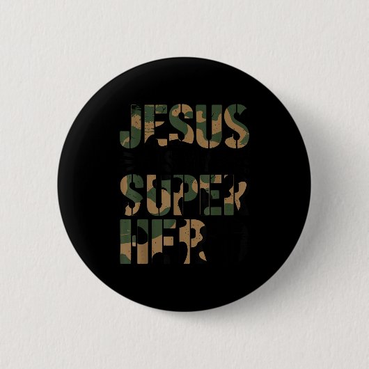 Camo Jesus Is My Superhero Toddler Boys Camouflage Button (Vorderseite)