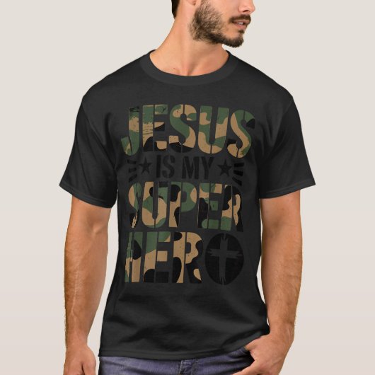 Camo Jesus Is My Superhero Toddler Boys Camouflage T-Shirt (Vorderseite)