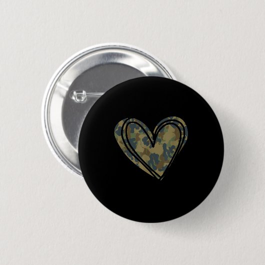 Camo Print Heart Valentines Day Button (Vorne & Hinten)