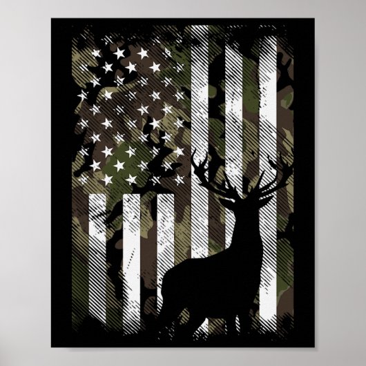 Camo Us Flag Deer Elk Buck Camoflage Hunting Hunte Poster (Vorne)