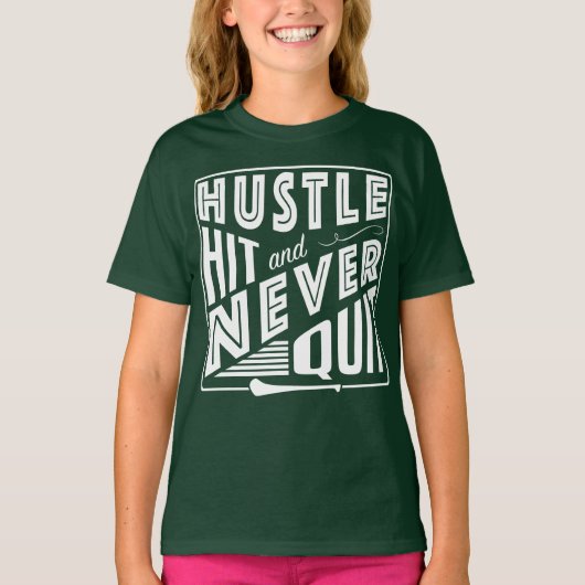 Camogie Hustle Hit & Never Quit, GAA Gaelic Games T-Shirt (Vorderseite)