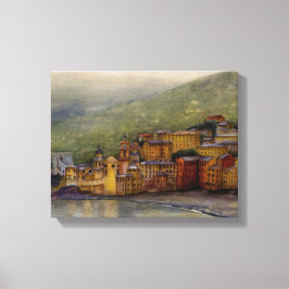 Camogli, Italien Aquarellmalerei umhüllt Leinwanddruck