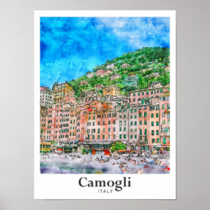 Camogli Italien Reise Wasserfarbe Handgezeichnet Poster