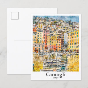 Camogli Italien Reisen Wasserfarben Hand gezogen Postkarte