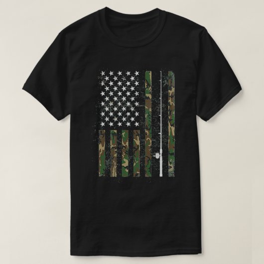 Camoue American Flag Fishing Pole Fish Rod Fish T-Shirt (Design vorne)