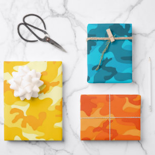Camouflage Adventure Pink Yellow Blue Orange Fun Geschenkpapier Set