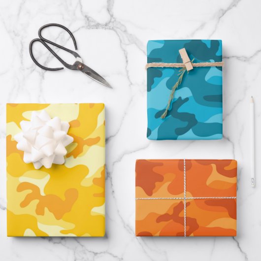 Camouflage Adventure Pink Yellow Blue Orange Fun Geschenkpapier Set (Vorderseite)