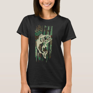 Camouflage American Flag Bass Fishing T-Shirt