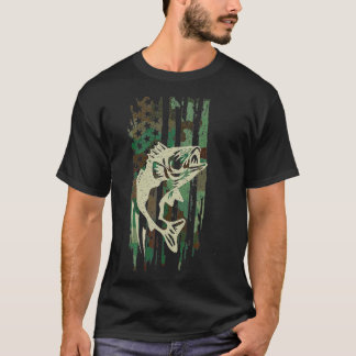 Camouflage American Flag Bass Fishing T-Shirt