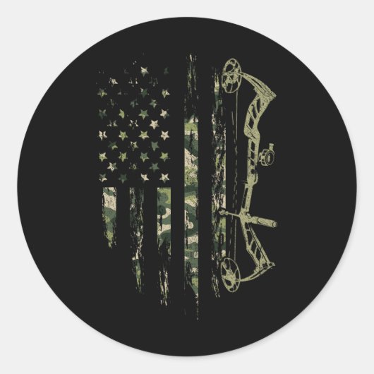 Camouflage American Flag Bowhunting Bow Archery De Runder Aufkleber (Vorderseite)