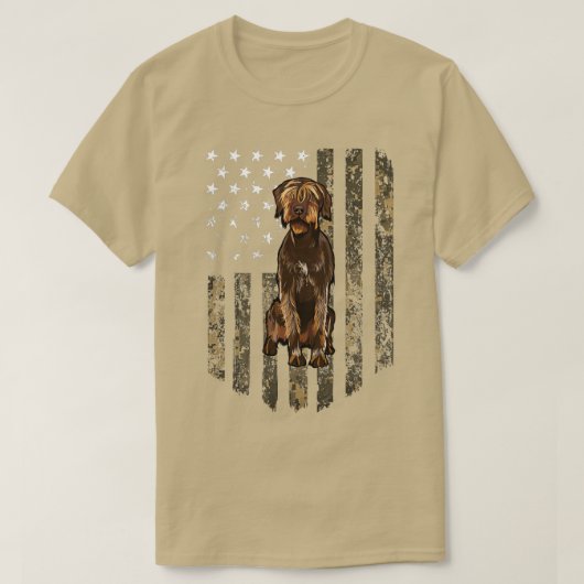 Camouflage American Flag Drahthaar Pointing Griffo T-Shirt (Design vorne)