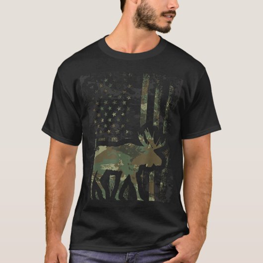 Camouflage American Flag Moose Junting T-Shirt (Vorderseite)