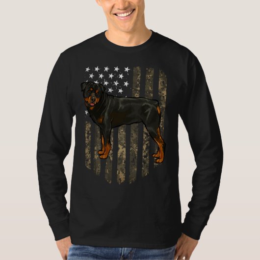 Camouflage American Flag Rottweiler 4. Juli USA T-Shirt (Vorderseite)