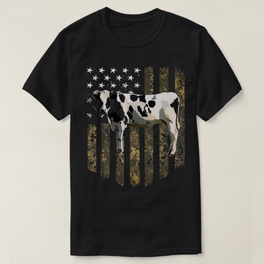 Camouflage Amerikanische Flagge Schwarz-weiße Kuh T-Shirt (Design vorne)
