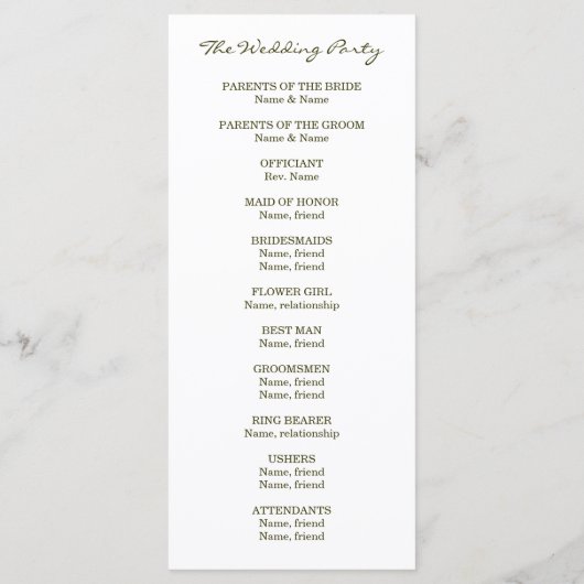 Camouflage Ampersand Hochzeitsprogramm Programm (Rückseite)