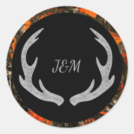 Camouflage Antler Monogram Hochzeitsticker Runder Aufkleber