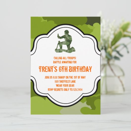 Camouflage Armeemann Jagd erwachsene Junge Zwillin Einladung (Stehend Vorderseite)