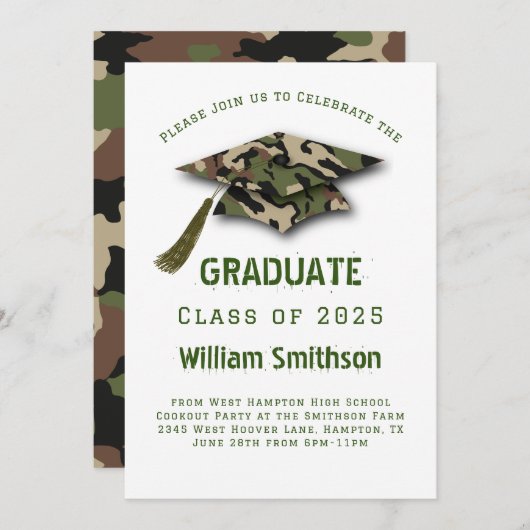 Camouflage Army Junting Graduation Party Einladung (Vorne/Hinten)