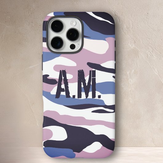 Camouflage Army Monogram Blue Pink Case-Mate iPhone Hülle