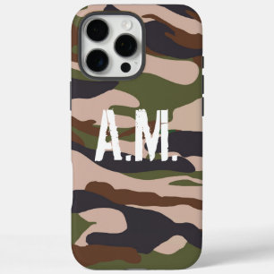 Camouflage Army Monogram Brown Green iPhone 16 Pro Max Hülle