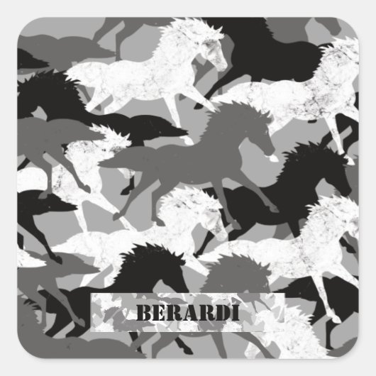 Camouflage Artic Black and White Camouflage Horse Quadratischer Aufkleber (Vorderseite)
