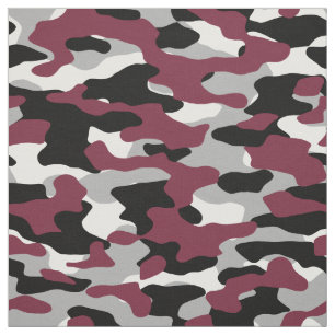 Camouflage aus Burgund, Schwarz, Weiß und Grau Stoff