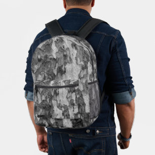 Camouflage aus grauem Holz Schwarz und Weiß Bedruckter Rucksack