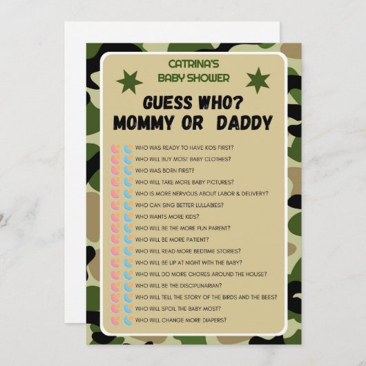 Camouflage Babydusche - bestellbarer Name, 12x18 Einladung (Vorne/Hinten)