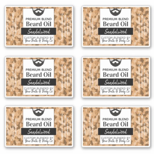 🧔 ‍ ♂️ Camouflage Bart Oil Labels mit Zutaten (Vorderseite)