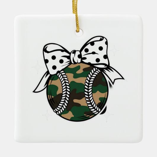 Camouflage Baseball mit Polka Dot Bow Keramikornament (Vorderseite)