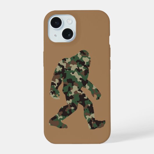 Camouflage Bigfoot Sasquatch iPhone 15 Hülle (Rückseite)