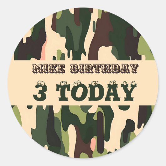 Camouflage Birthday Classic Round Sticker (Vorderseite)