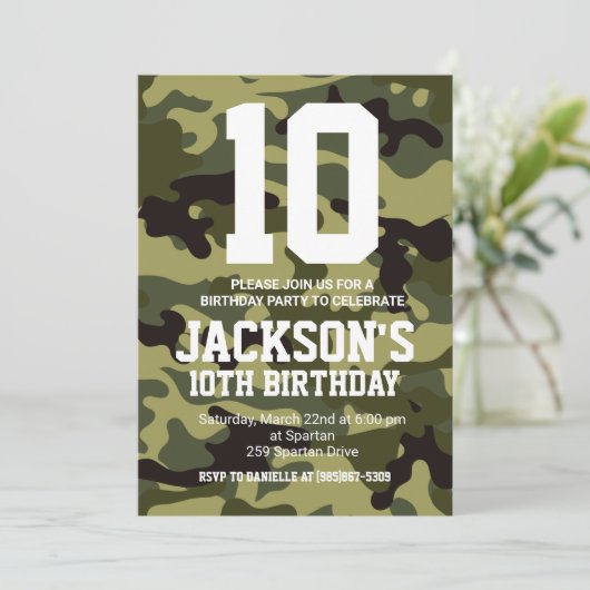Camouflage Birthday Invite Einladung (Stehend Vorderseite)