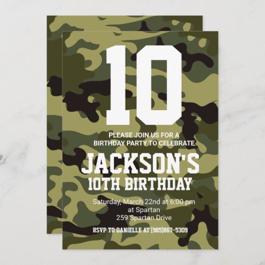 Camouflage Birthday Invite Einladung (Vorne/Hinten)