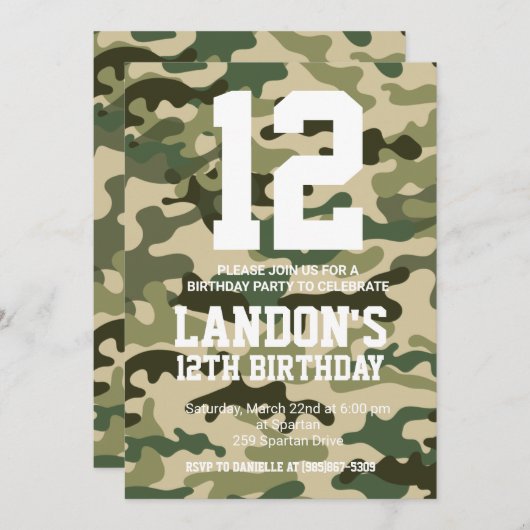 Camouflage Birthday Invite Einladung (Vorne/Hinten)