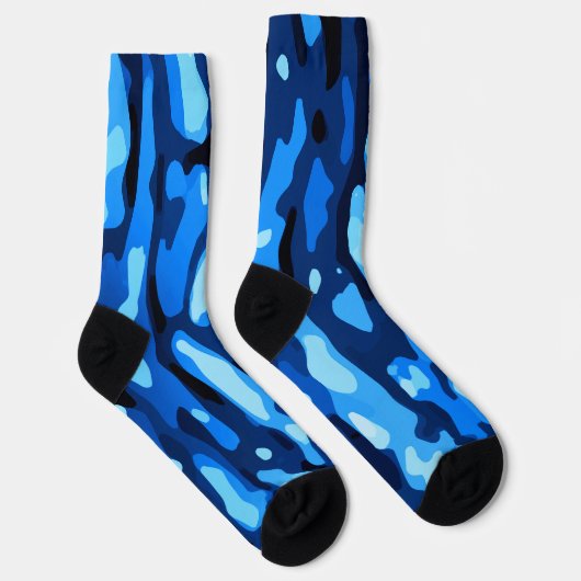 Camouflage Blaues Abstraktes Muster Socken (Rechts)