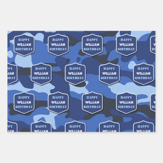 Camouflage Blue Camouflage Army Monogram Birthday  Geschenkpapier Set (Vorderseite 2)