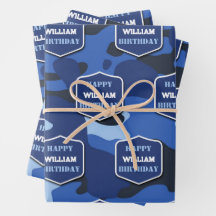 Camouflage Blue Camouflage Army Monogram Birthday 