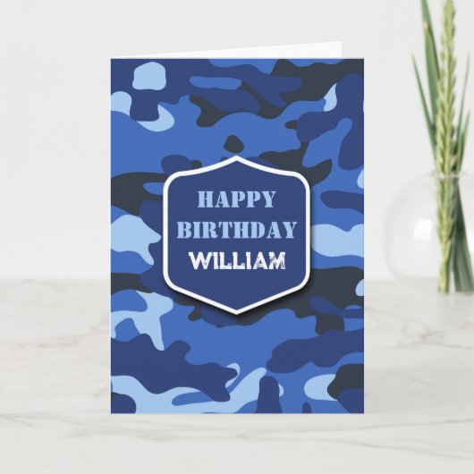 Camouflage Blue Camouflage Army Monogram Birthday Karte (Vorderseite)