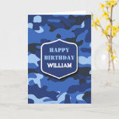 Camouflage Blue Camouflage Army Monogram Birthday Karte (Gelbe Blume)