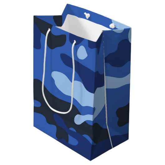 Camouflage Blue Camouflage Army Pattern Mittlere Geschenktüte (Vorderseite Schrägansicht)