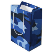 Camouflage Blue Camouflage Army Pattern Mittlere Geschenktüte (Rückseite Schrägansicht)