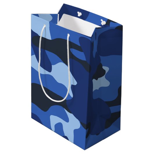 Camouflage Blue Camouflage Army Pattern Mittlere Geschenktüte (Rückseite Schrägansicht)
